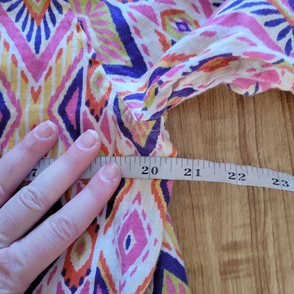 Chicos Top Shirt Womens Large Pink Linen Southwest Button Front Casual Career - Picture 9 of 16